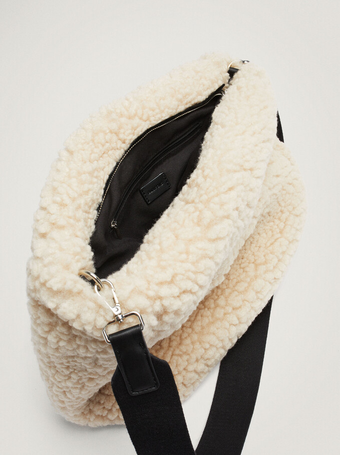 Faux Fur Shopper Bag With Strap, Ecru, hi-res