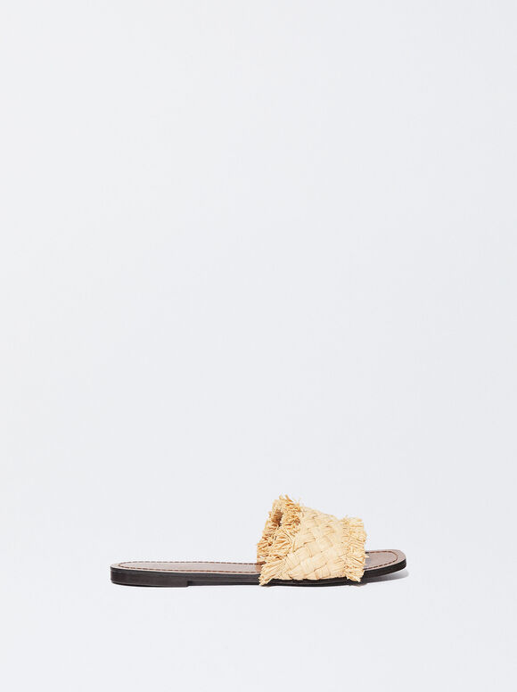Raffia Flat Sandals, Beige, hi-res