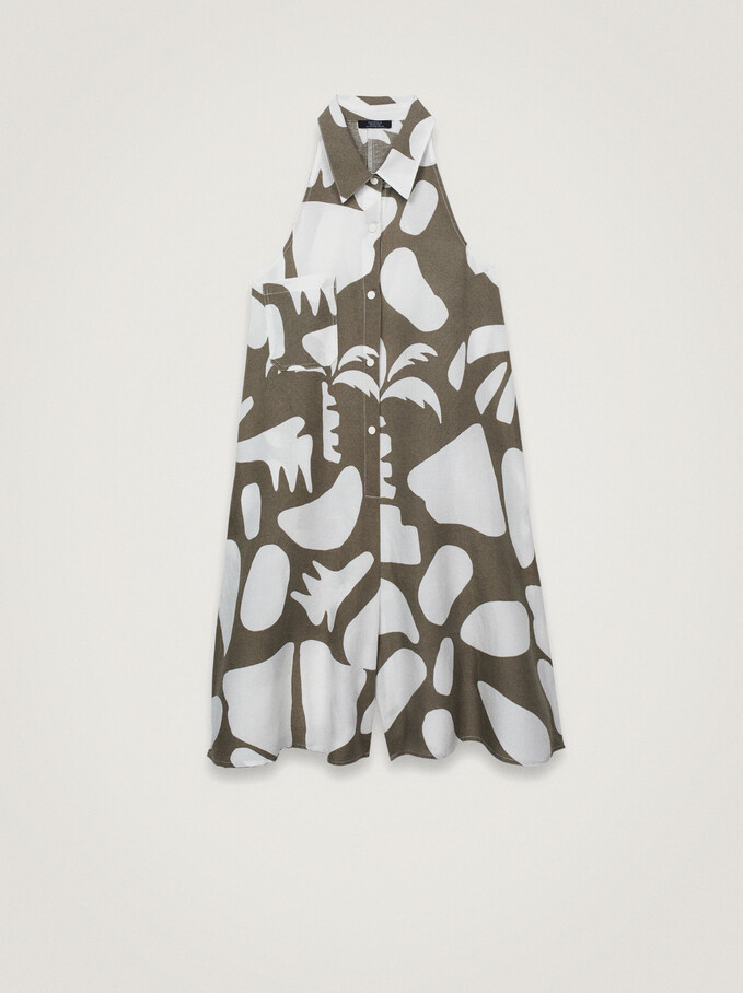 Printed Linen Jumpsuit, Khaki, hi-res