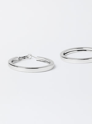 Medium Silver-Plated Hoop Earrings image number 1.0
