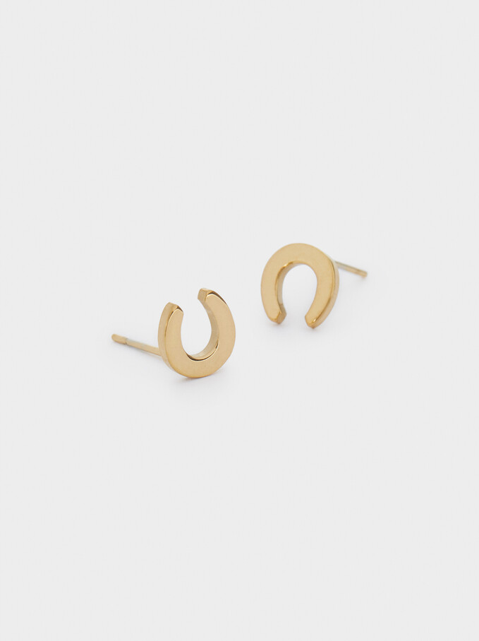 Short Gold Stainless Steel Earrings, Golden, hi-res