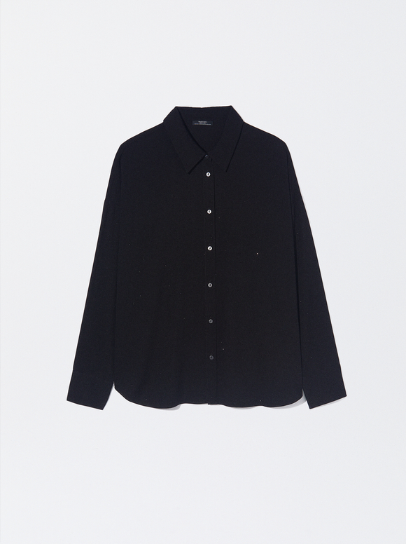 Long-Sleeve Shirt With Rhinestones, Black, hi-res