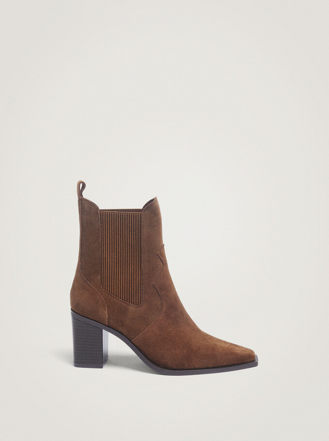 Leather Heeled Ankle Boots, Brown, hi-res