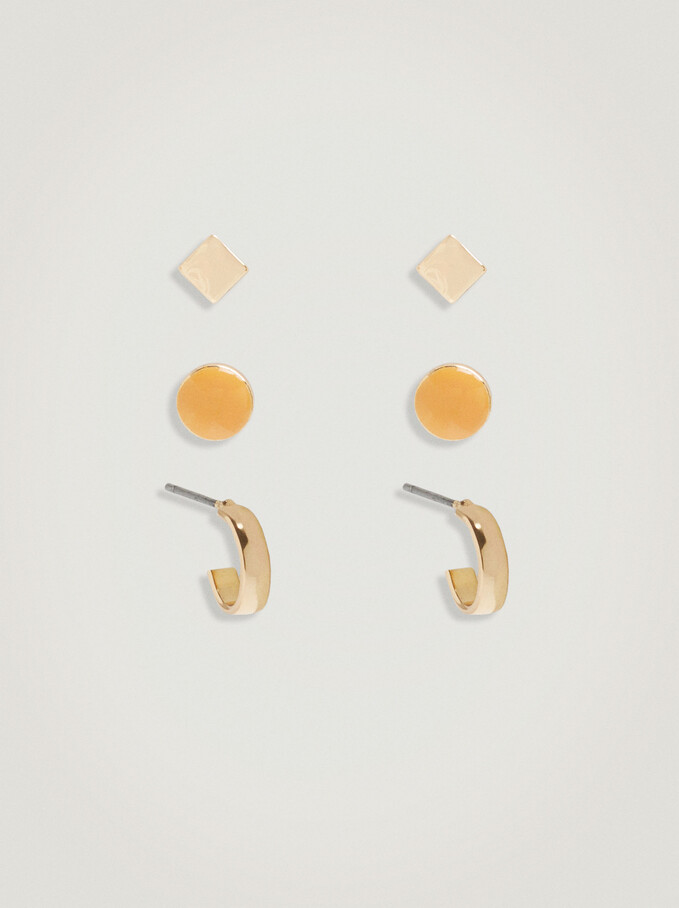 Set Of Hoop Earrings With Enamel, Orange, hi-res