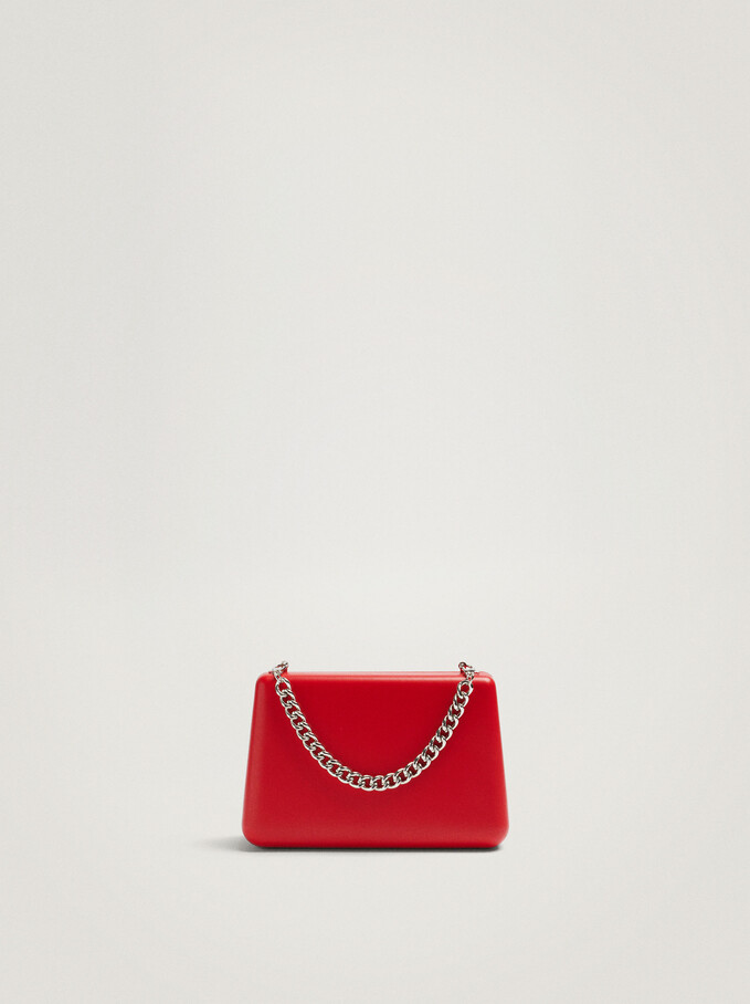 Party Clutch With Chain Handle, Red, hi-res