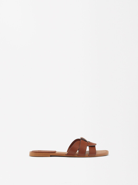 Flat Crossed Sandals, Camel, hi-res