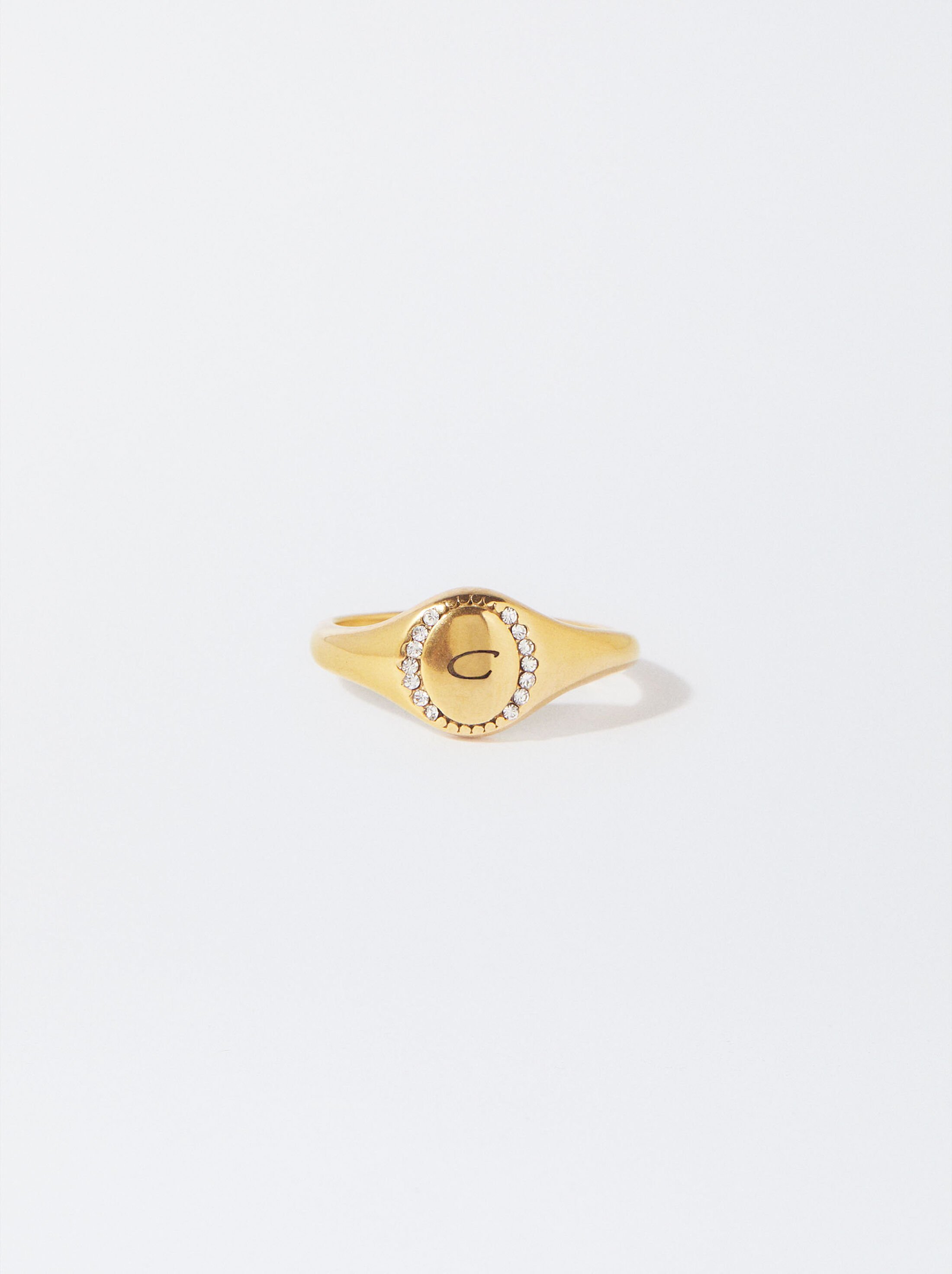Stainless steel golden signet ring image number 0.0