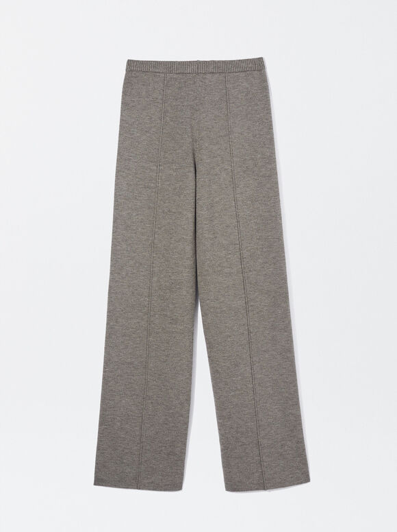 Straight Knit Trousers, Brown, hi-res