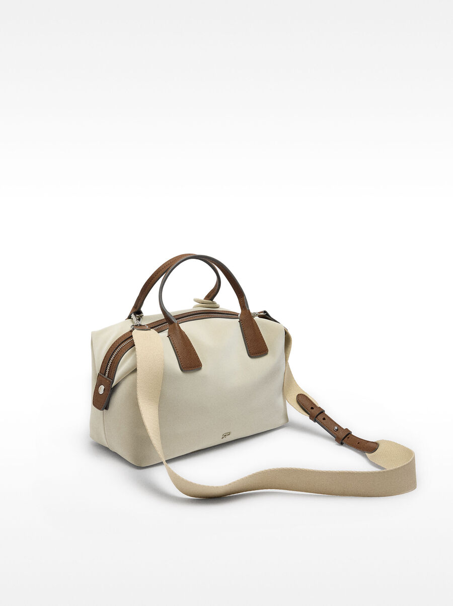 Velvet-textured tote bag with pendant M