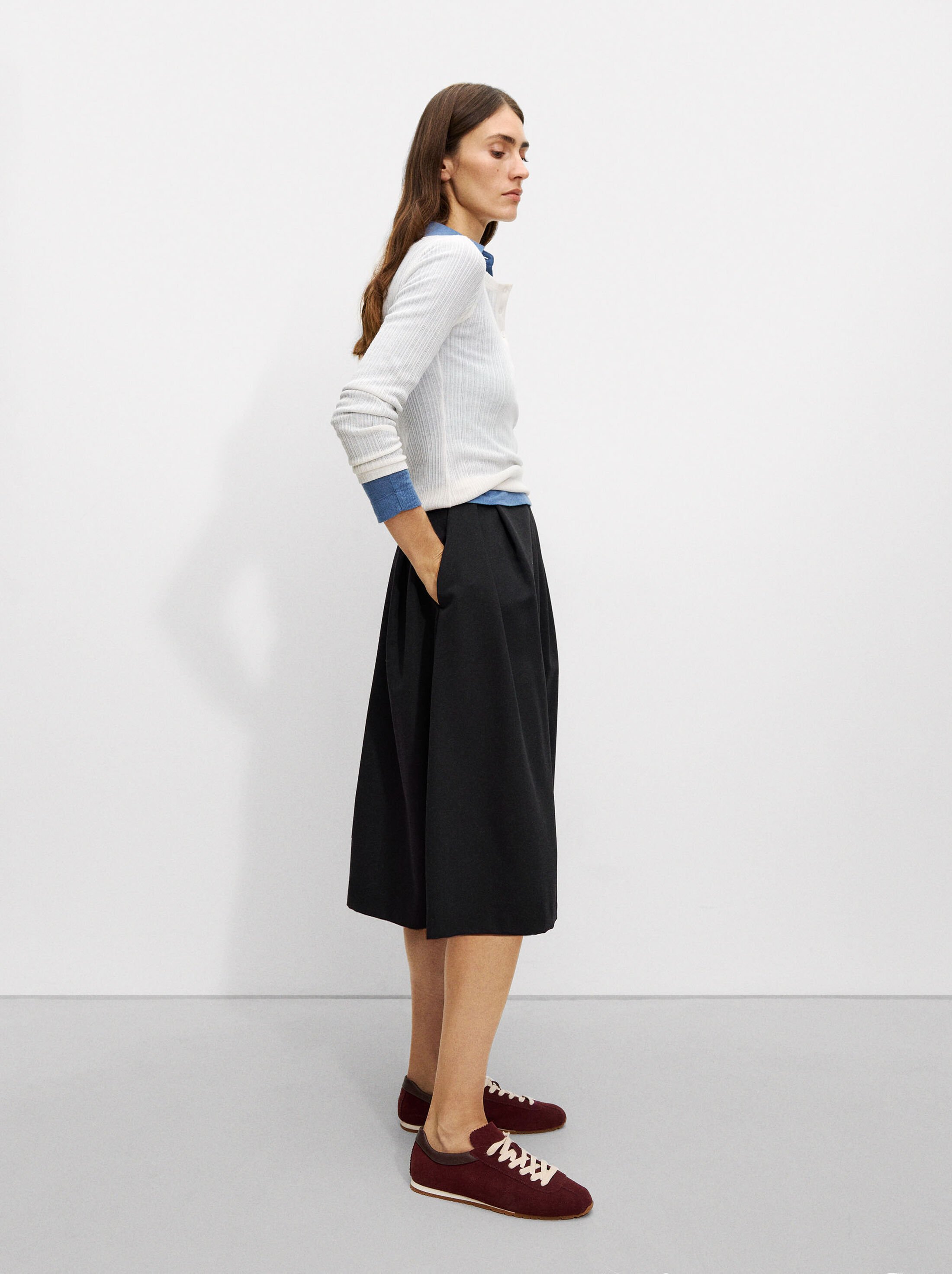 Midi skirt with wool blend image number 2.0