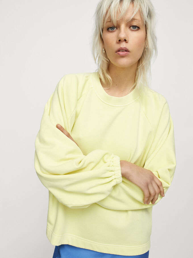Cotton Sweatshirt, Yellow, hi-res