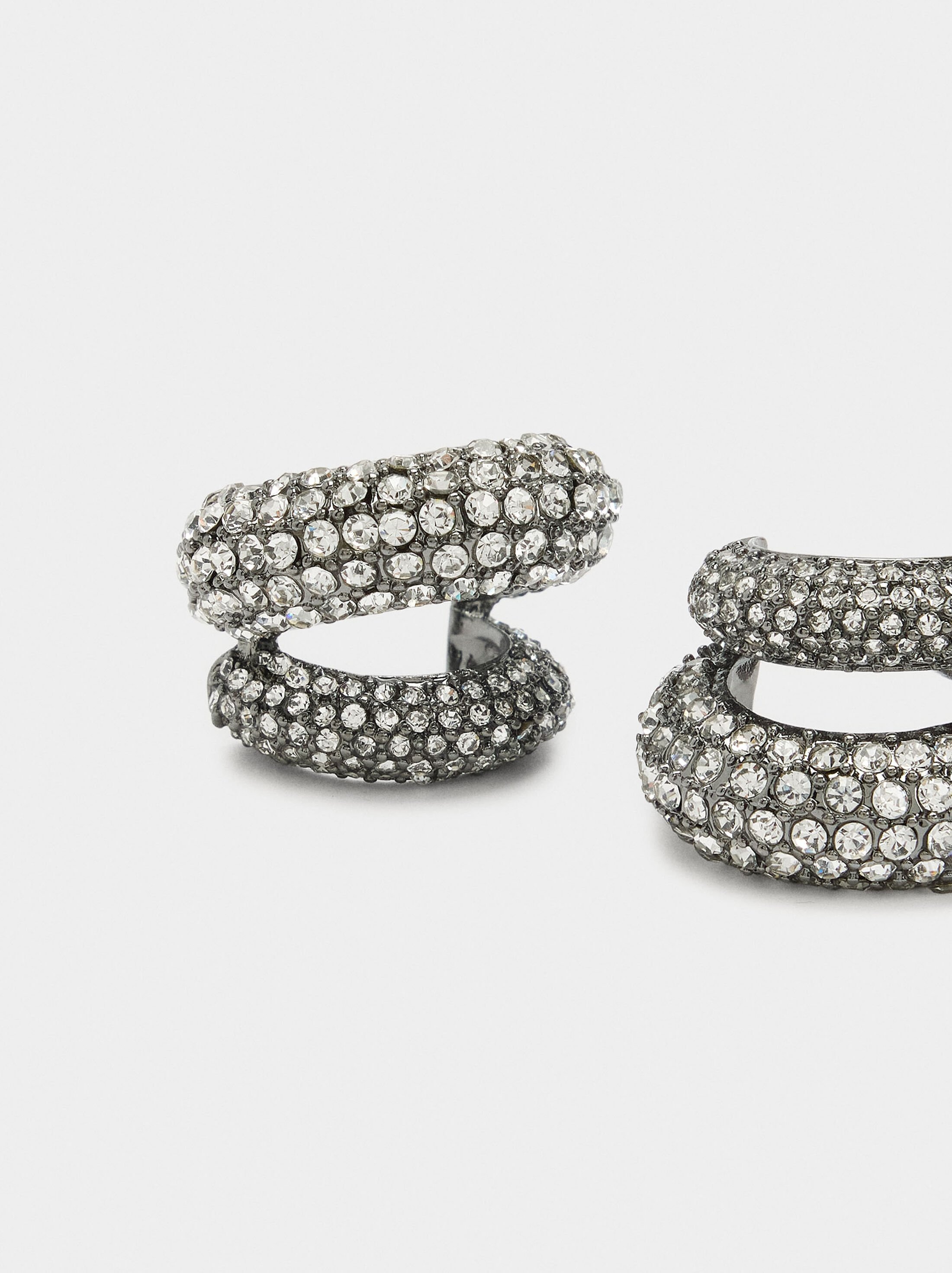 Open hoop earrings with double effect with crystals image number 1.0