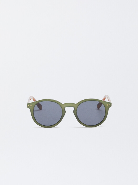 Round Sunglasses, Khaki, hi-res