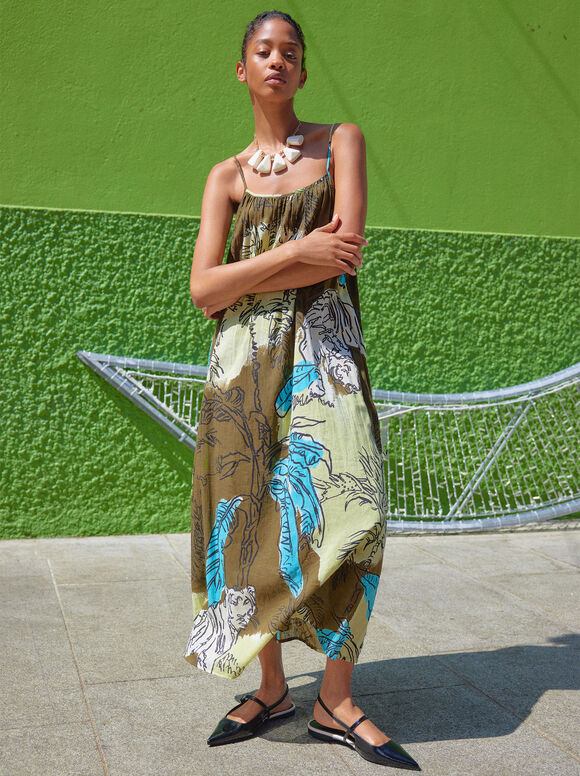 Printed Midi Dress, Multicolor, hi-res