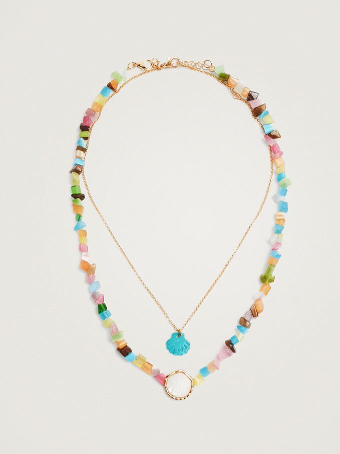 Set Of Necklaces With Shell, Multicolor, hi-res