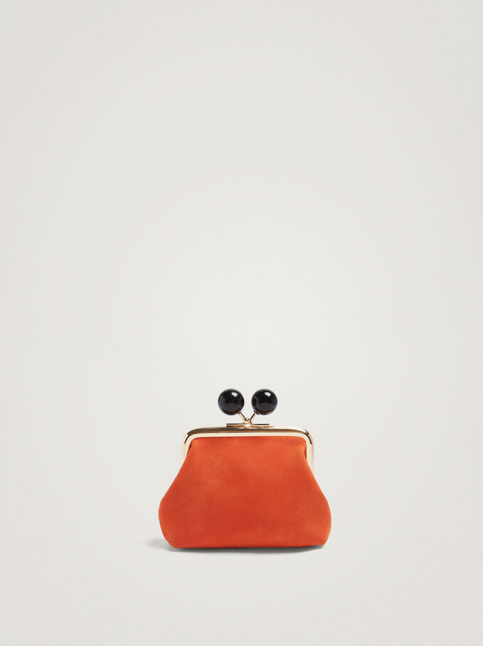 Coin Purse With Front Clasp Closure, Orange, hi-res