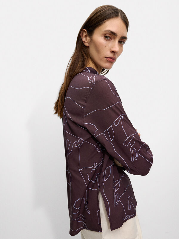 Printed shirt with mandarin collar