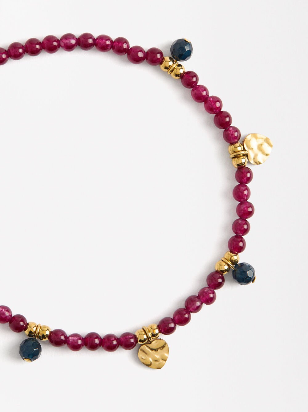 Stone Bracelet with Hearts - Stainless Steel