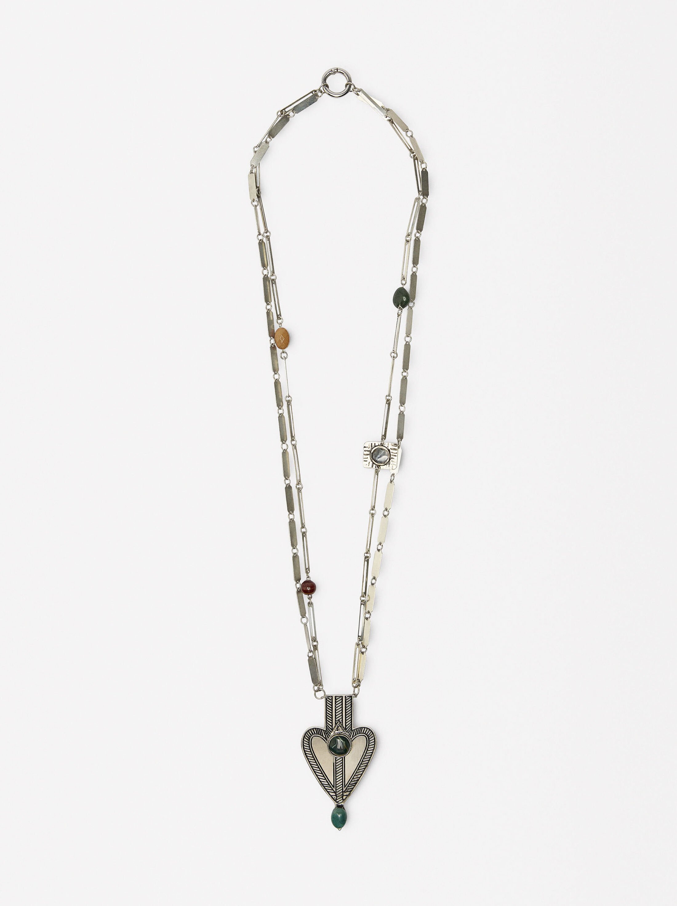 Long necklace with heart pendant and stones image number 0.0