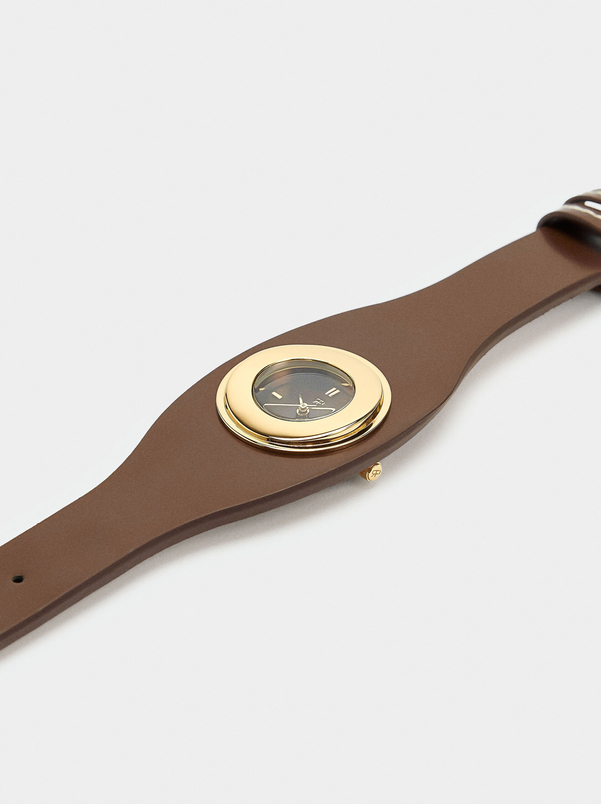 Watch with wide leather-effect bracelet image number 2.0
