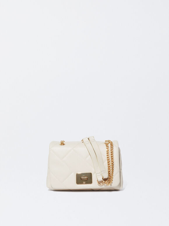 Quilted Crossbody Bag With Chain, Ecru, hi-res