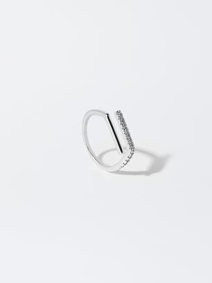 Silver-Plated Ring With Cubic Zirconia, Silver, hi-res