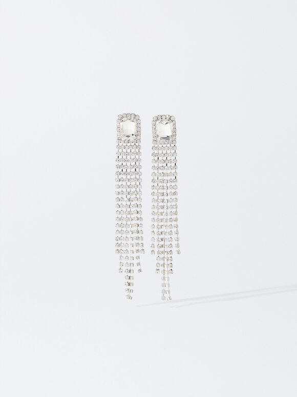 Long Earrings With Crystals, Black, hi-res