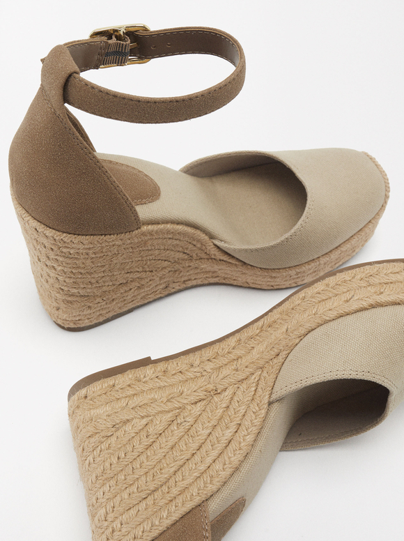 Wedges With Ankle Strap, Beige, hi-res
