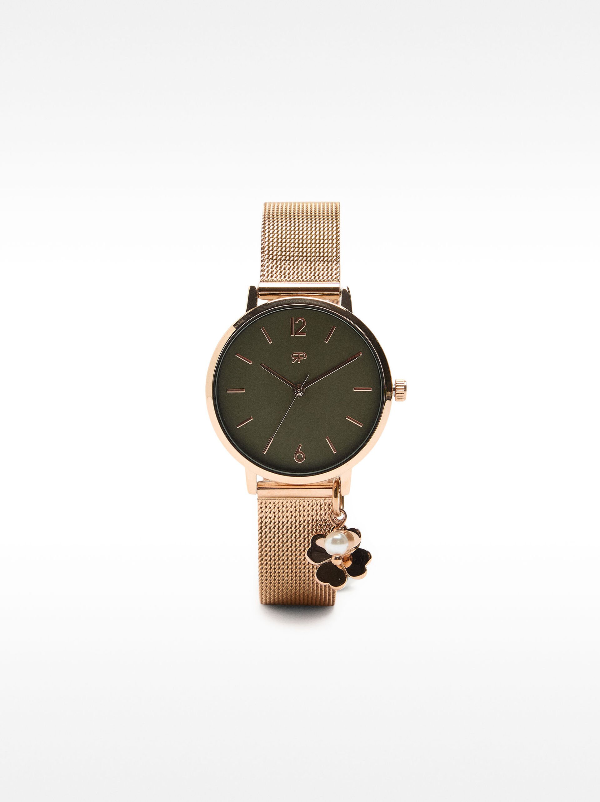 Metal mesh watch with clover charm image number 0.0