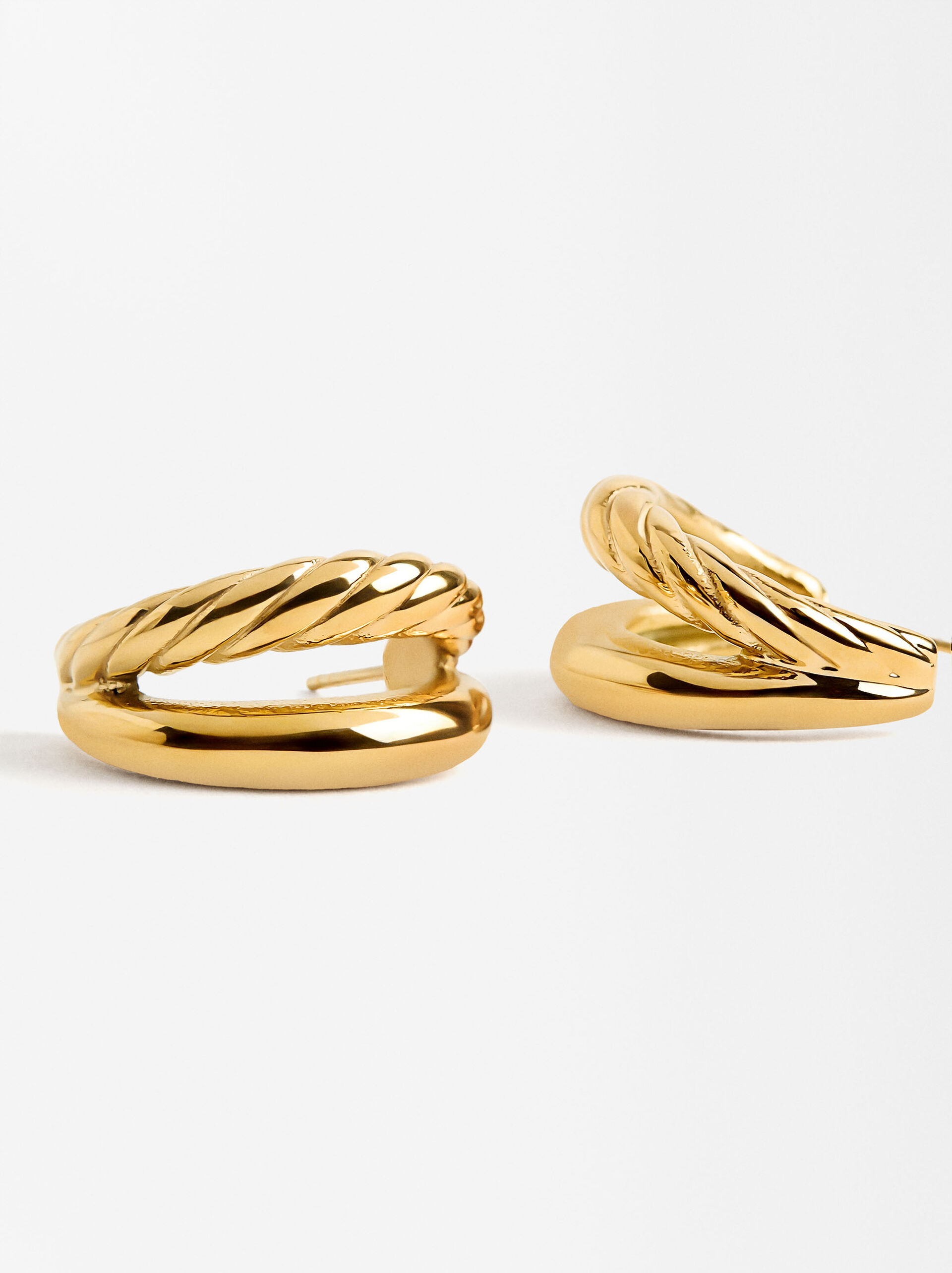 Double-hoop effect earrings - stainless steel image number 2.0