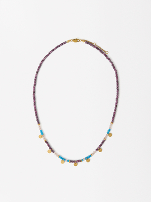 Stainless Steel Necklace With Stones, Multicolor, hi-res