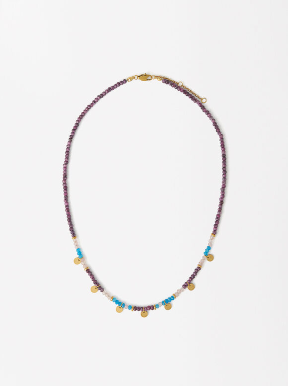 Stainless Steel Necklace With Stones, Multicolor, hi-res