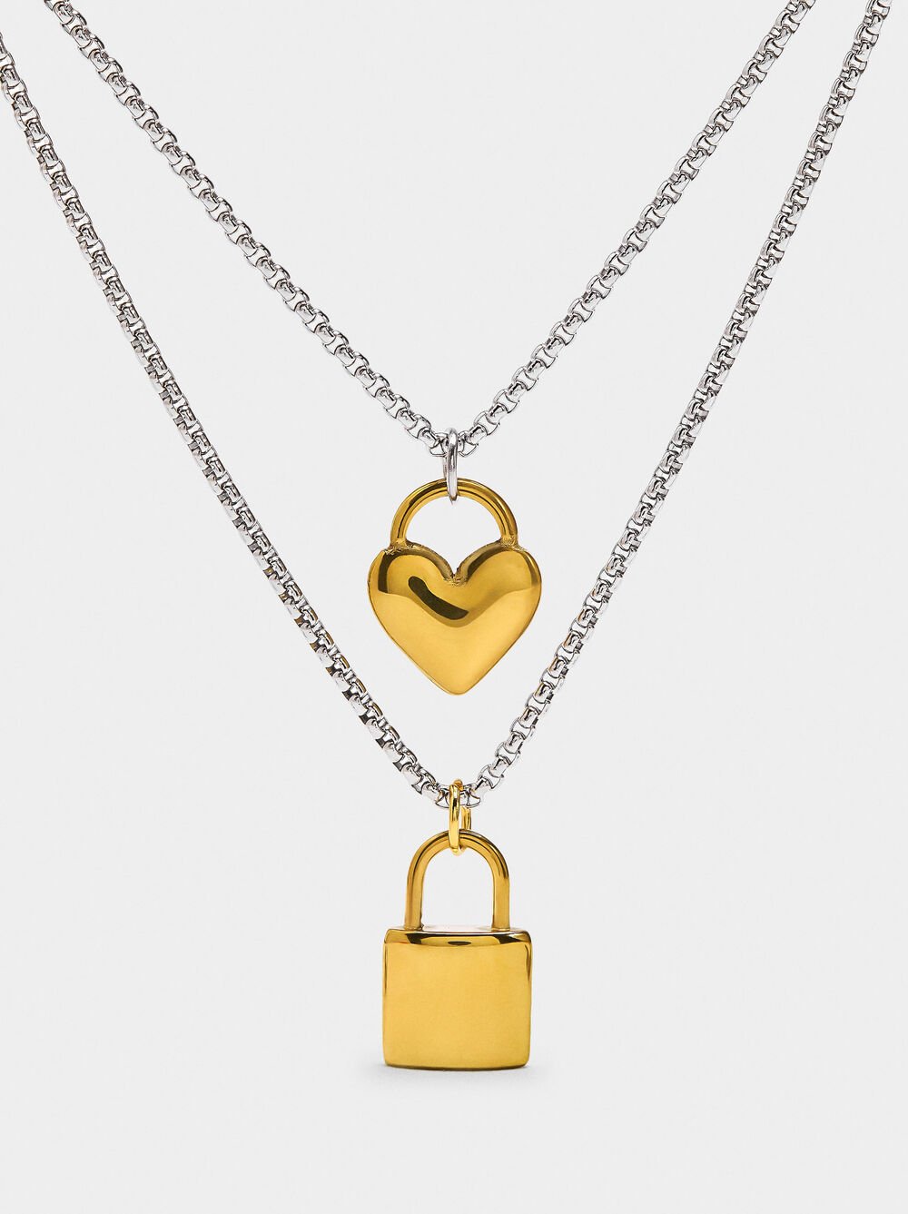 Set Halsketten Herz und Vorhängeschloss - Edelstahl