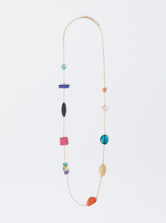 Necklace With Stones And Resin, Multicolor, hi-res
