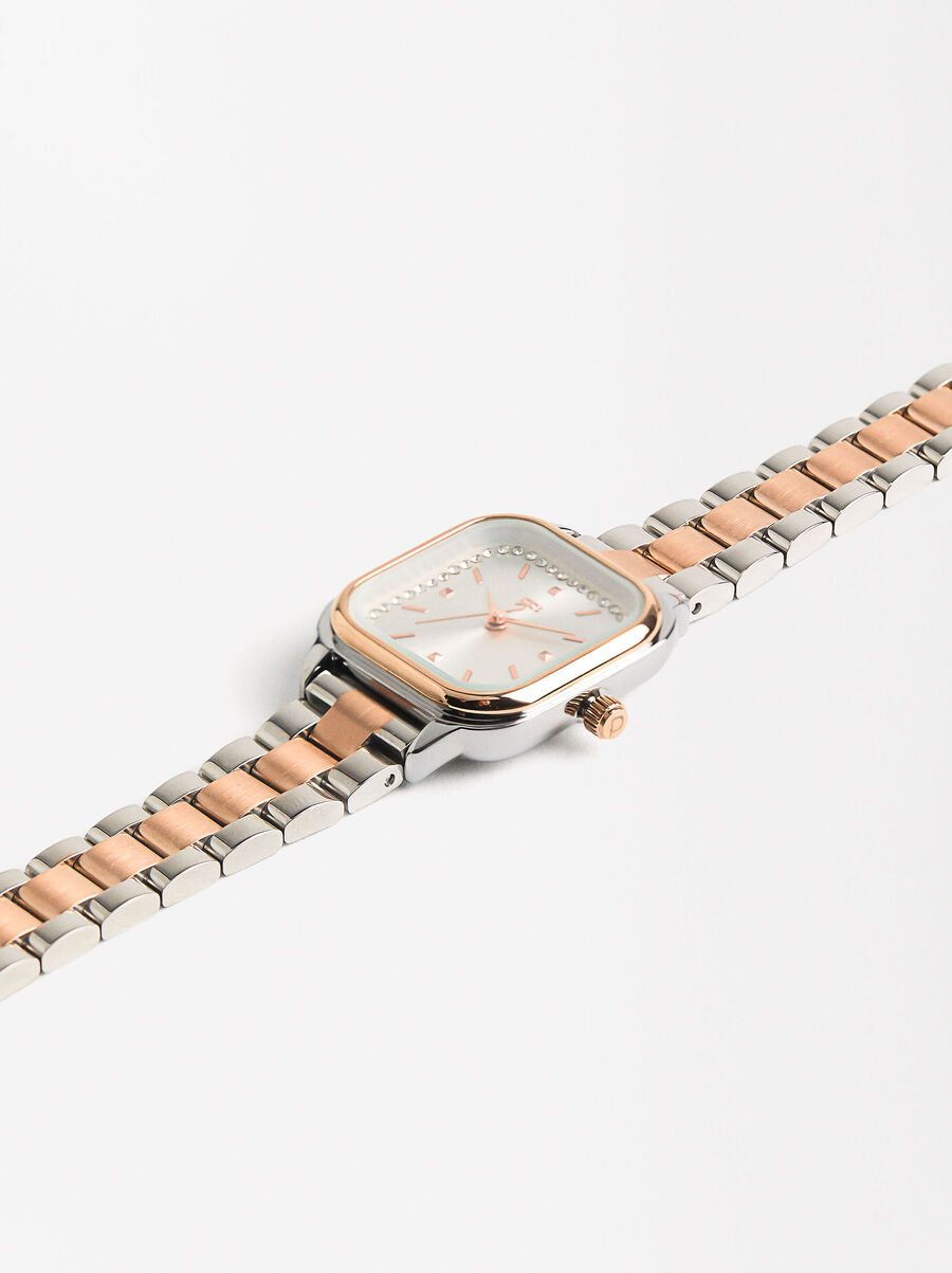 Watch with bicolor stainless steel wristband
