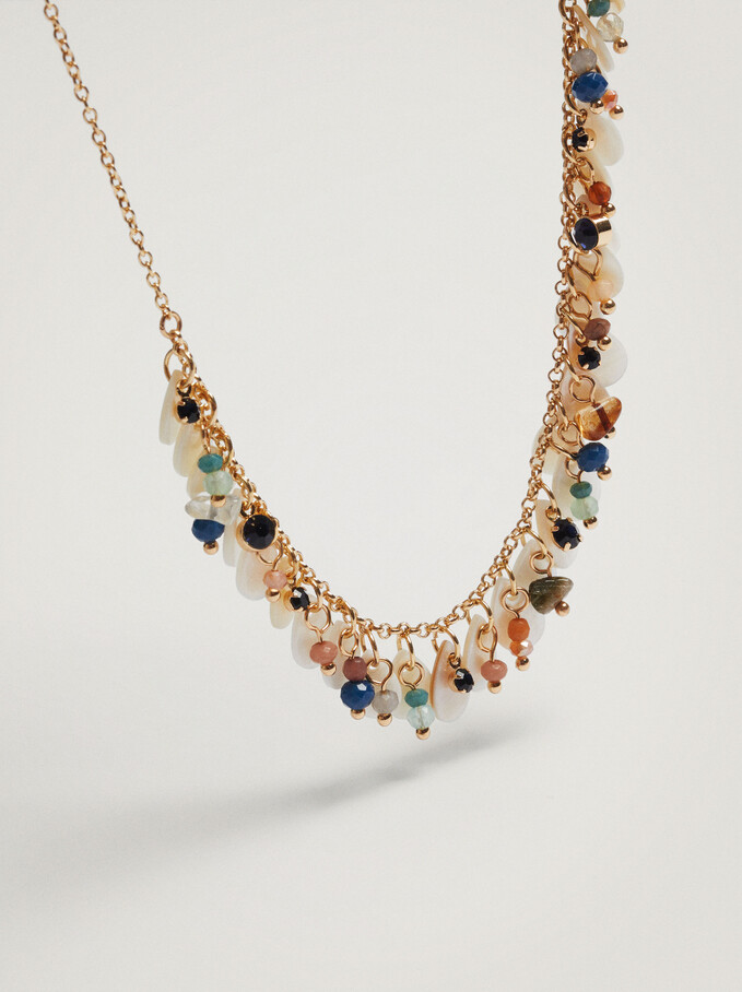 Short Necklace With Stones And Pendants, Multicolor, hi-res