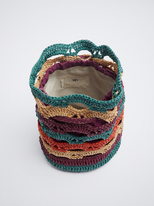 Handmade Straw-Effect Bucket Bag, Multicolor, hi-res