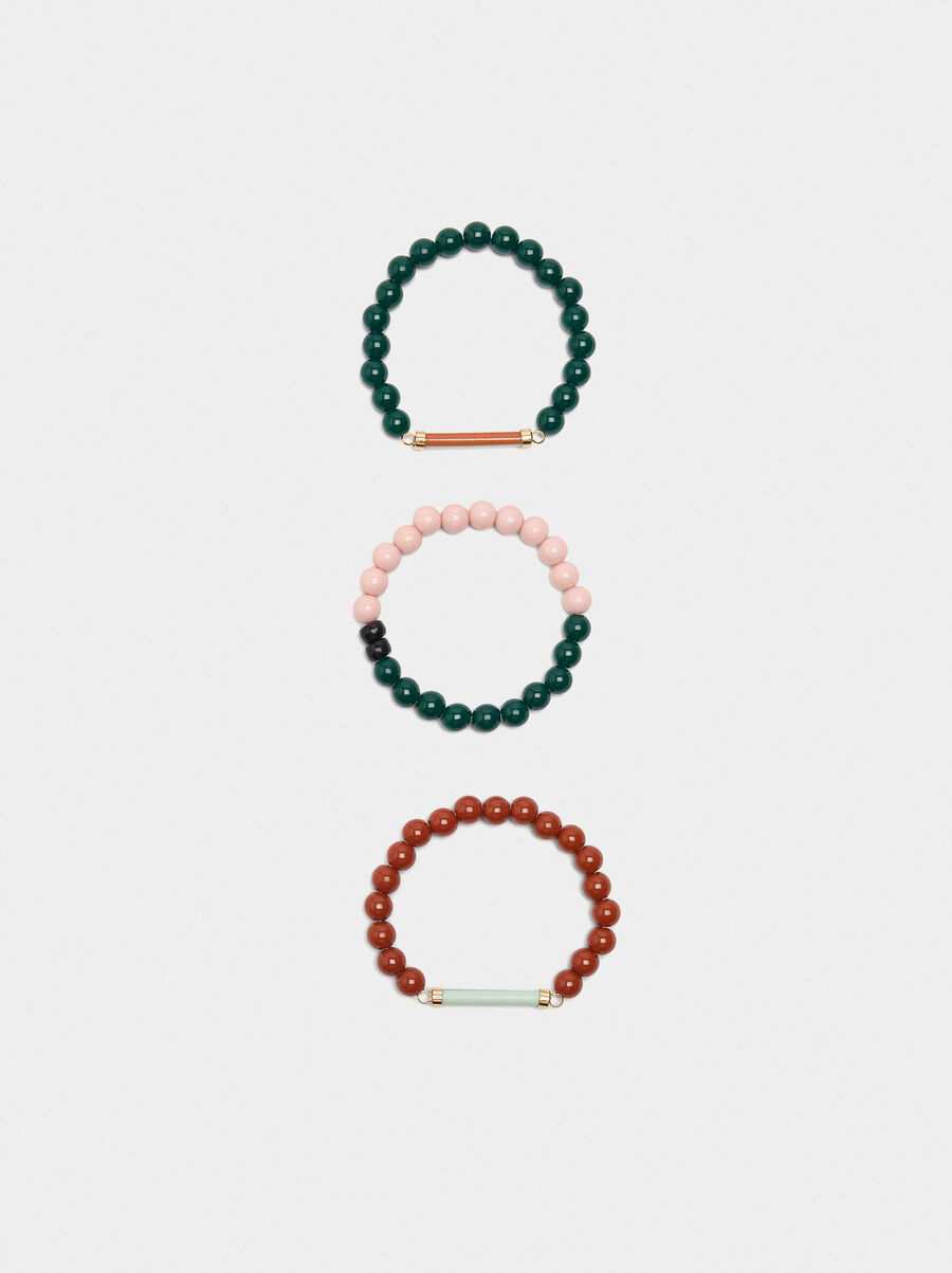 Set of elastic bracelets with resin beads