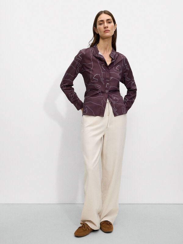 Printed shirt with mandarin collar