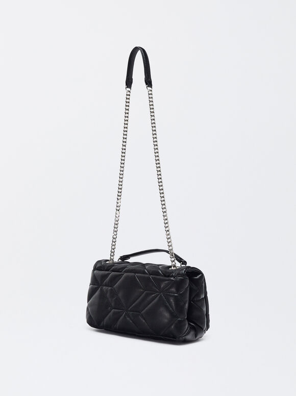 Quilted Shoulder Bag With Chain, Black, hi-res