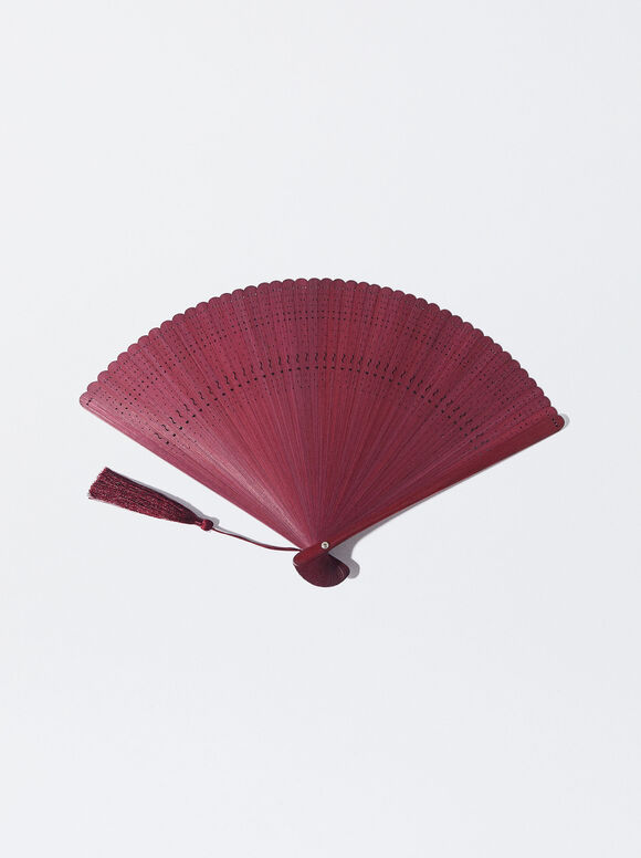 Bamboo Perforated Fan, Bordeaux, hi-res