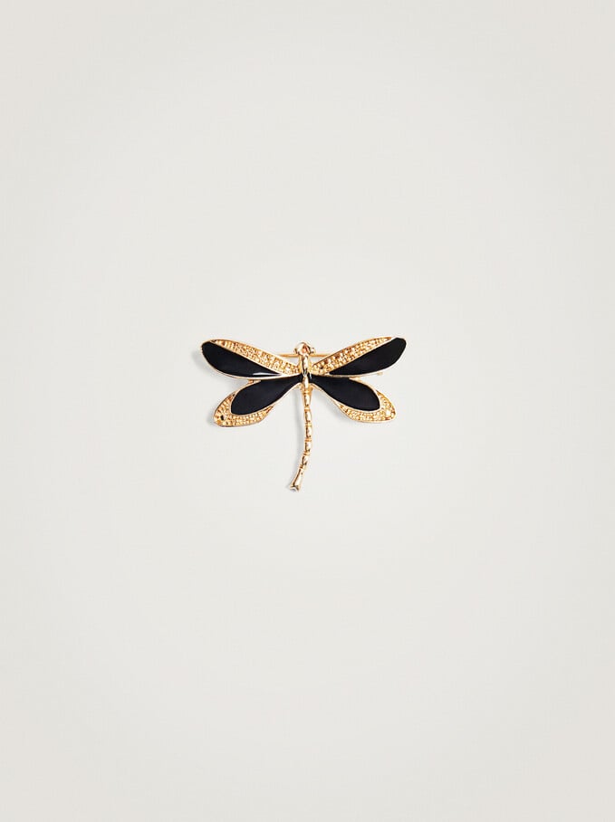 Dragonfly Brooch, Black, hi-res