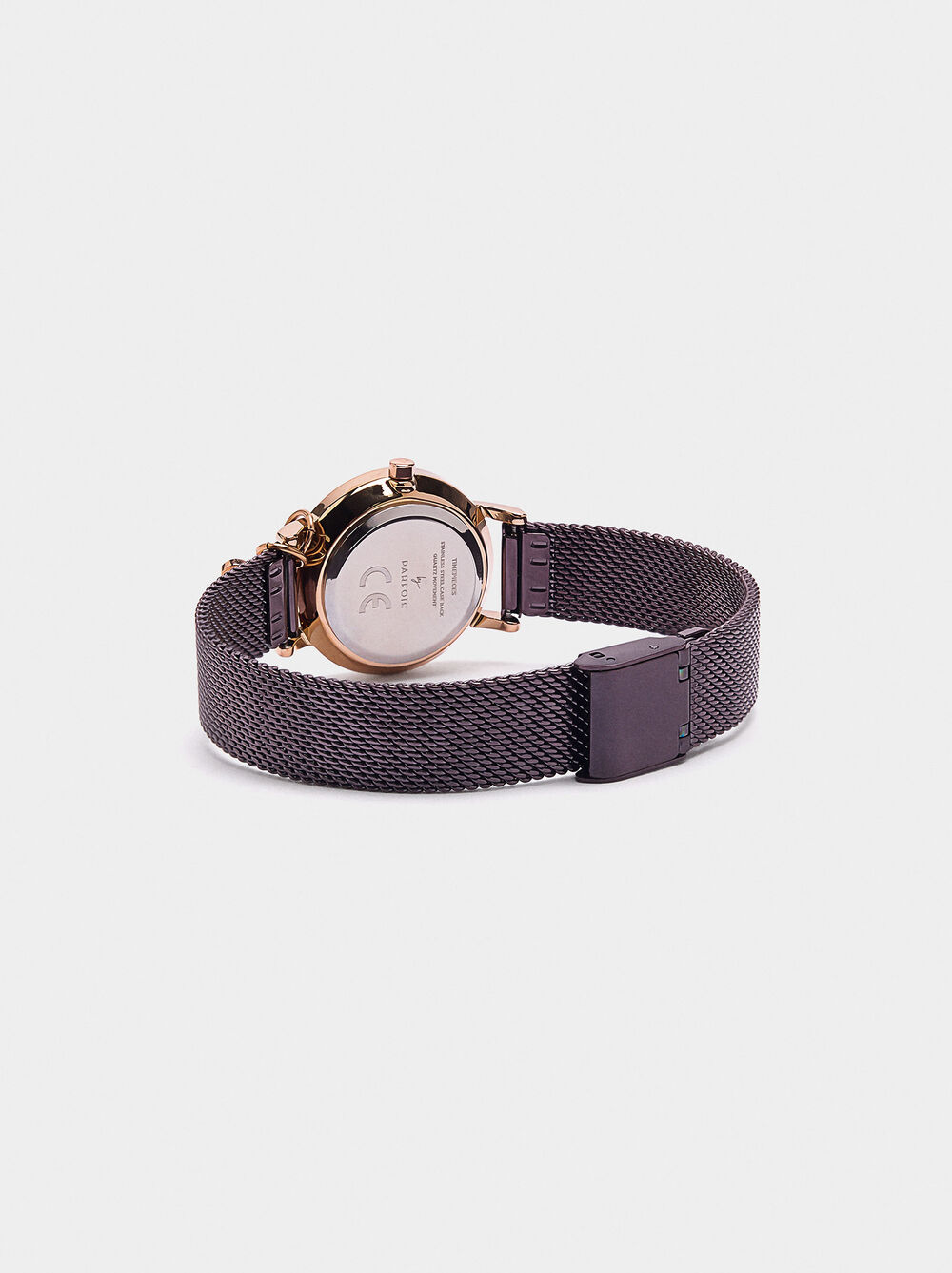 Steel metal mesh watch with charm
