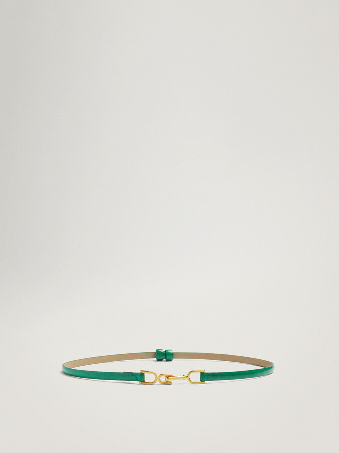 Thin Belt With Metal Clasp, Green, hi-res