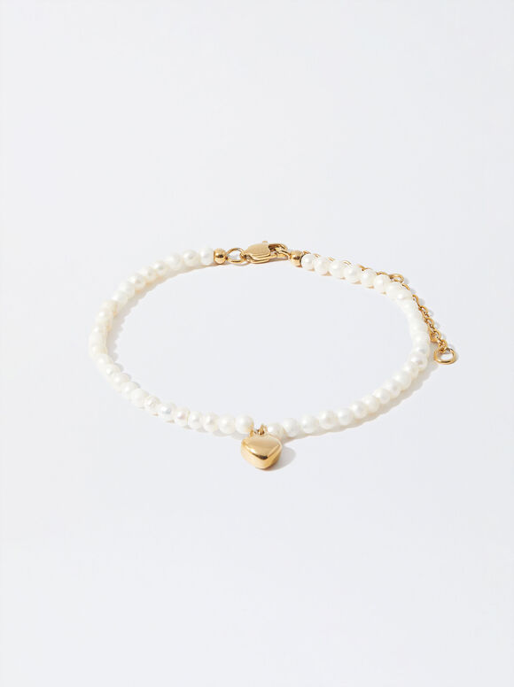 Stainless Steel Bracelet With Pearls, White, hi-res