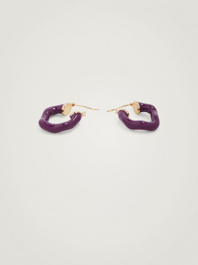 Enamel Hoop Earrings, Purple, hi-res