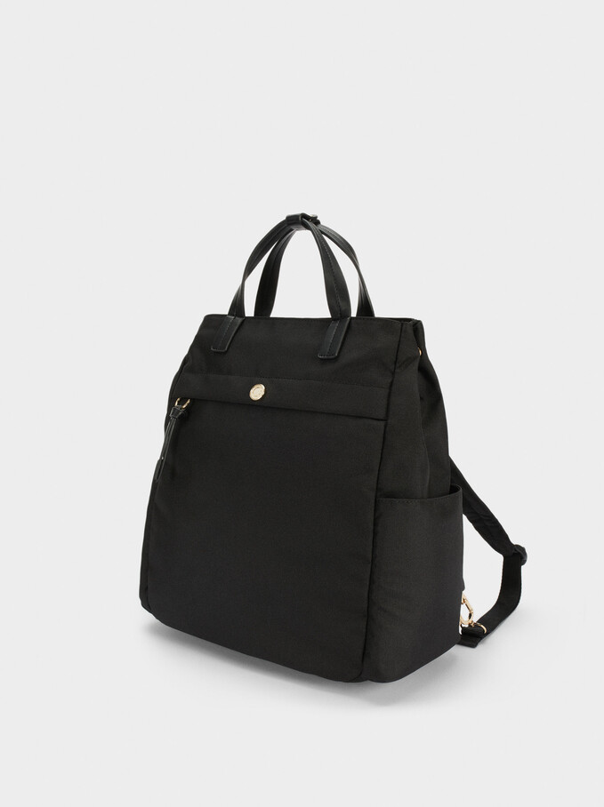 Nylon Backpack Made From Recycled Materials, Black, hi-res