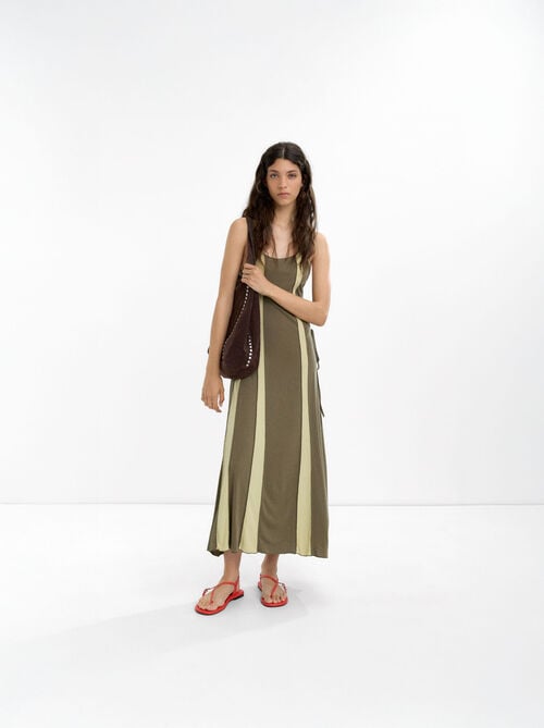 Long dress with contrast fabrics