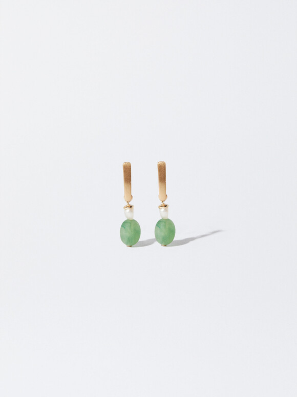 Resin And Pearl Earrings, Green, hi-res