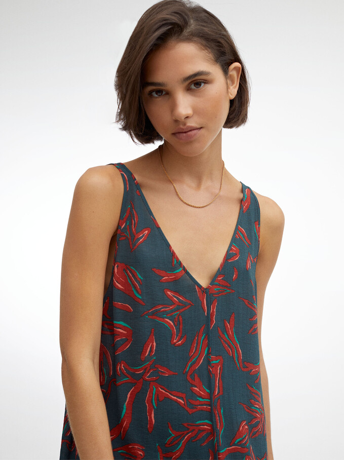 Printed Dress With Straps, Green, hi-res